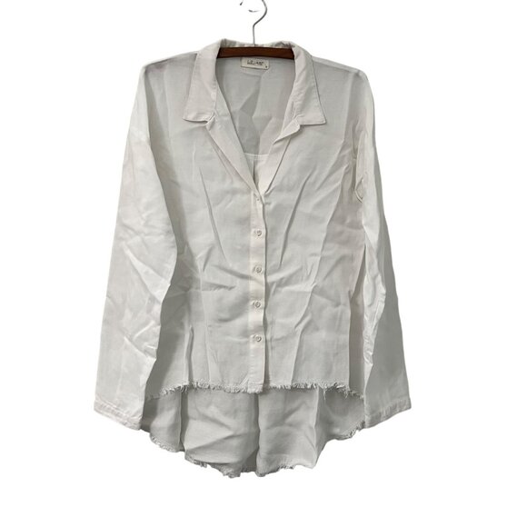 Bella Dahl White Lyocell Frayed Hem Long Sleeve Button Shirt Tunic Size Small - Picture 1 of 5